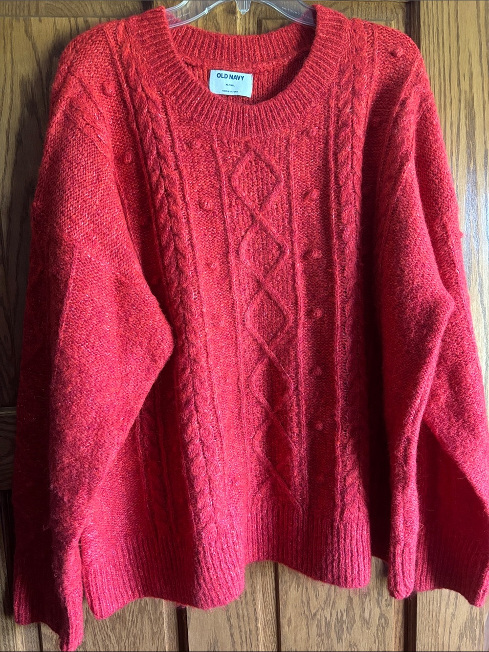 Old Navy Bright Red Cable-Knit Crewneck Sweater Tall